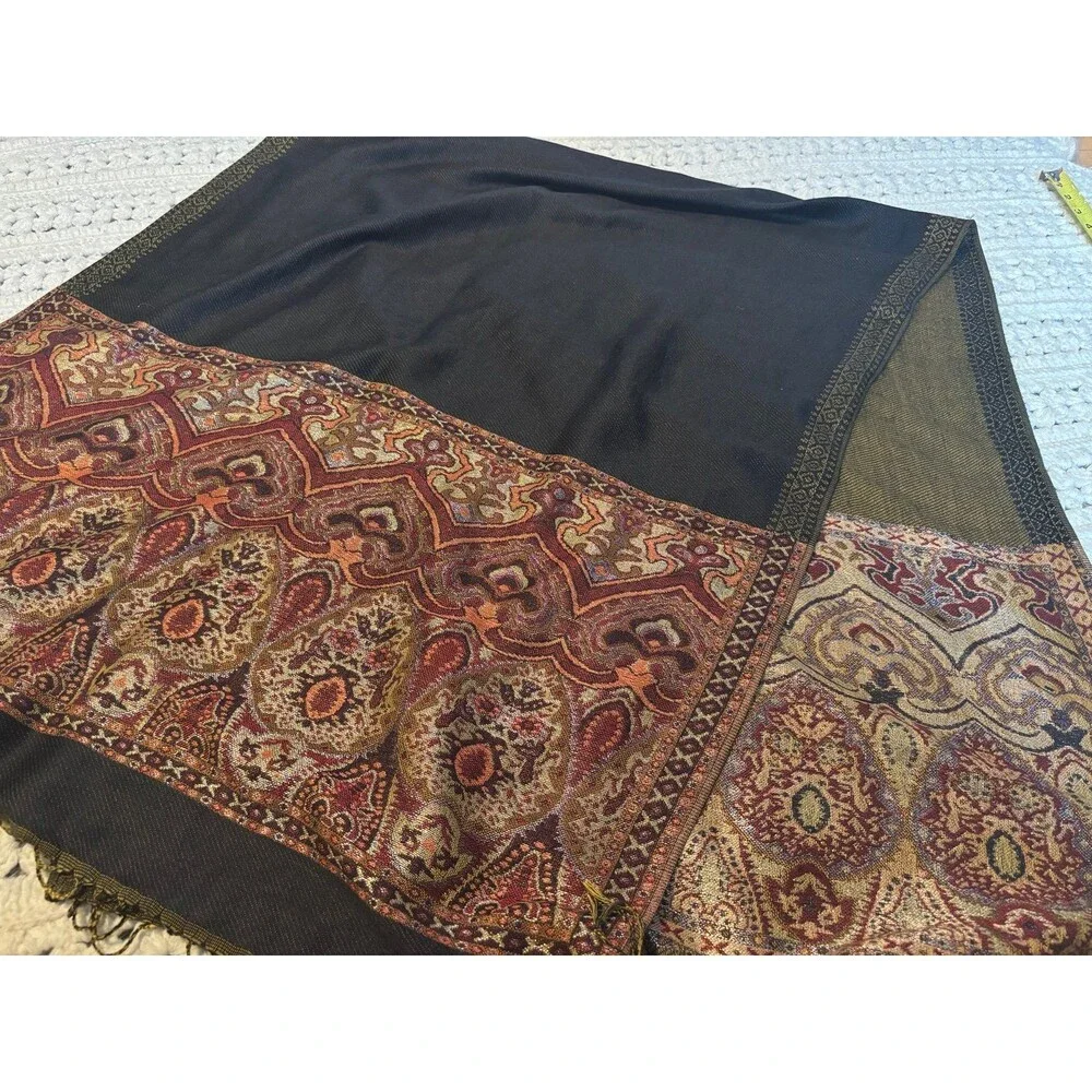 100% pashmina scarf fringe blanket oriental carpet print brown tan